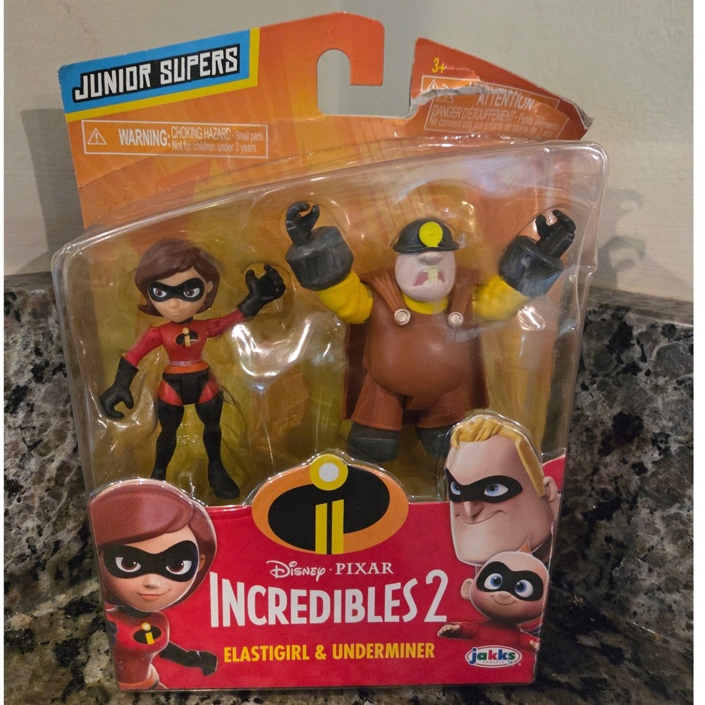 Disney Pixar Incredibles 2 Elastigirl & Underminer Junior Supers Figures Jakks